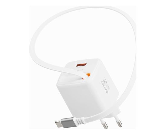 Swissten SlideCHARGE Tīkla Lādētājs GaN 45W USB-A 18W Ar ievelkamu USB-C vadu 0.75m balts Telefonu lādētāji 220v