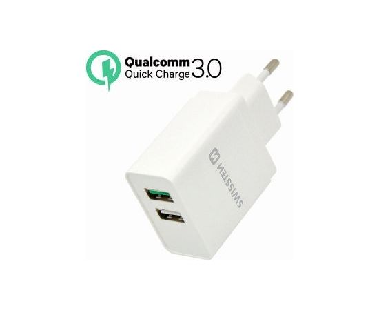 Swissten Premium Tīkla Lādētājs Qualcomm 3.0 Quick Charge + Smart IC ar 2x USB 30W Telefonu lādētāji 220v
