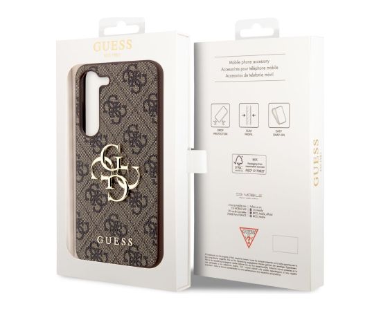 Guess PU 4G Metal Logo Case Aizsargapvalks priekš Samsung Galaxy S23 / bruns Neoriģinālie Maciņi