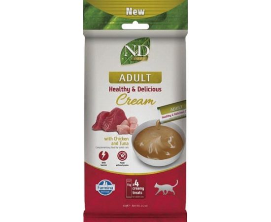 FARMINA N&D Prime Cat Cream with chicken & tuna adult box – cat treat for kittens – 4x15g Kaķu konservi