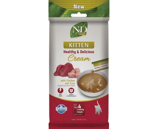 FARMINA N&D Prime Cat Cream with chicken & tuna kitten box – cat treat for kittens – 4x15g Kaķu konservi