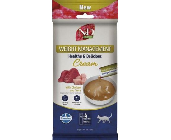 FARMINA N&D Quinoa Cat Weight Management Cream with Chicken & Tuna box – cat treat – 4x15g Kaķu konservi