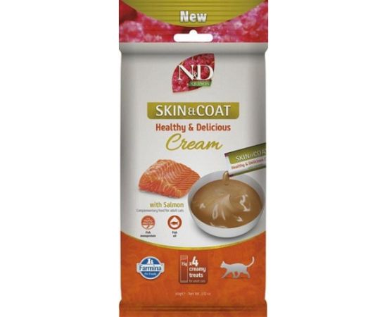 FARMINA N&D Quinoa Cat Skin & Coat Cream with Salmon box mono – cat treat – 4x15g Kaķu konservi