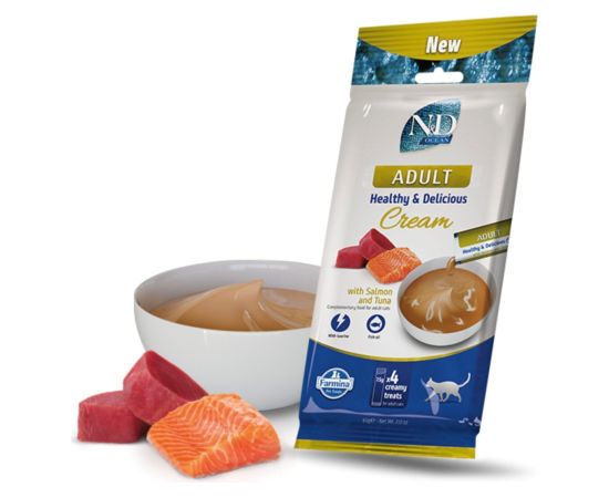 FARMINA N&D Ocean Cat Cream with Salmon & Tuna adult box – cat treat for adult cats – 4x15g Barība