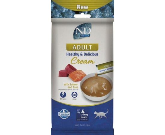 FARMINA N&D Ocean Cat Cream with Salmon & Tuna adult box – cat treat for adult cats – 4x15g Barība