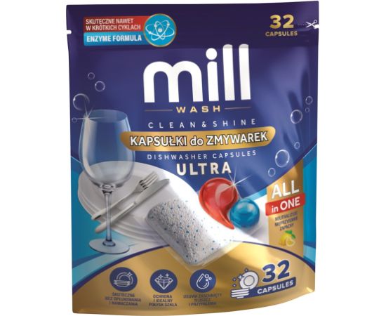 MILL CLEAN&SHINE Ultra Dishwasher Capsules, 32 capsules, 3K.D Tīrīšanas un Ķīmiskie līdzekļi
