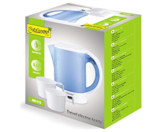 Feel-Maestro MR010 electric kettle 0.6 L Blue, White 600 W Tējkannas (elektriskās)