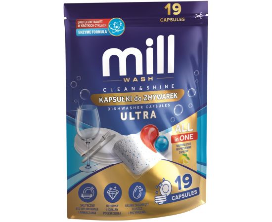 MILL CLEAN&SHINE Ultra Dishwasher Capsules, 19 capsules, 3K.D Tīrīšanas un Ķīmiskie līdzekļi