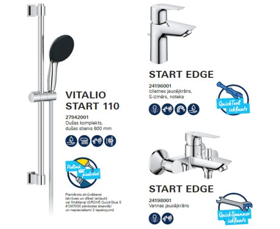 Grohe maisītāju komplekts vannasistabai StartEdge (24196+24198+27942) , hroms Для ванны