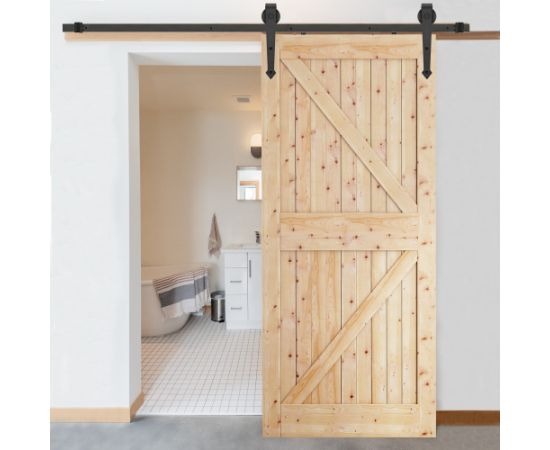 Bīdāmo durvju sistēma Springos HA5003, 200 cm, sliede līdz 100 kg, barn door, ar dekoratīvu furnitūru, tērauds, melna Mēbeļu piederumi