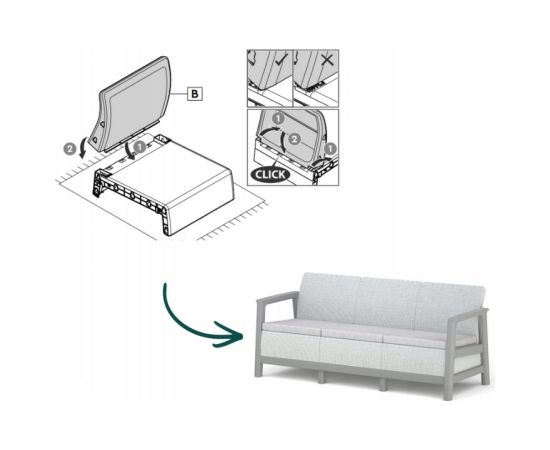 Keter Dārza dīvāns trīsvietīgs Scandi Linea 3 Seater Sofa gaiši pelēks/tumša tērauda pelēks Dārza dīvāni 