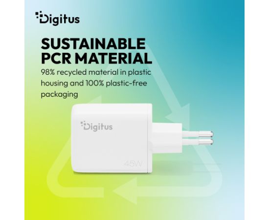 Digitus USB GaN Charger 45W, 1x USB-C, 1x USB-A DA-10302 Новинки смартфонов и телефонов