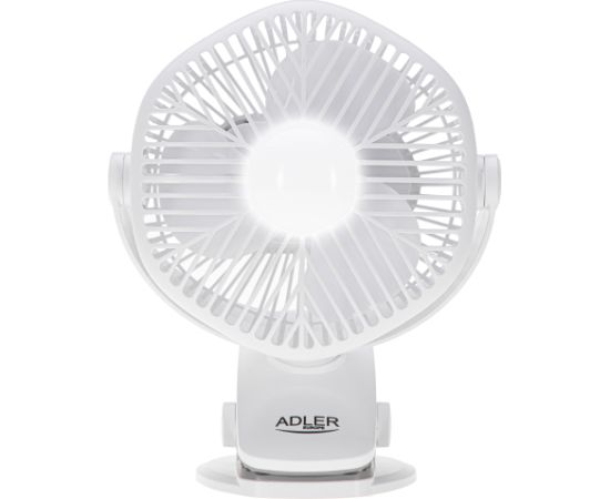 Adler Rechargeable fan with clip AD 7335 Table Fan 6 W Diameter 12.7 cm Number of speeds 3 Oscillation White Ventilatori
