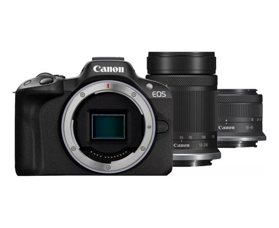 Canon EOS R50 + RF-S 18-45mm F4.5-6.3 IS STM + RF-S 55-210mm F5-7.1 IS STM (SIP) Megapixel 24.2 MP Image stabilizer ISO sensitivity (max) 32000 Display diagonal 2.95 " Wi-Fi Video recording Automatic, manual CMOS Black Spoguļkameras