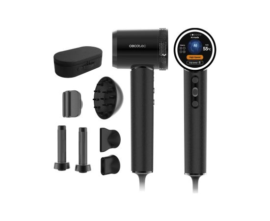 Cecotec Hair Dryer DryGlam Waves i-Sensor Pro 1600 W Number of temperature settings 4 Ionic function Black Diffuser nozzle Matu fēni