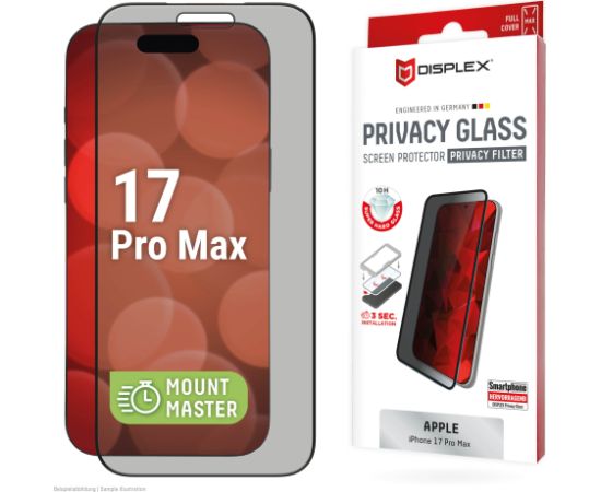 Apple iPhone 17 Pro Max Full Cover 3D Privacy Glass MM By Displex Black Ekrānu aizsardzība