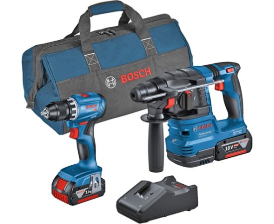 Bosch combination set cordless drill/screwdriver GSR 18V-45 + cordless hammer drill GBH 18V-22 (blue, 2x Li-ion battery 4.0Ah, tool bag) Новинки Для дома и сада 