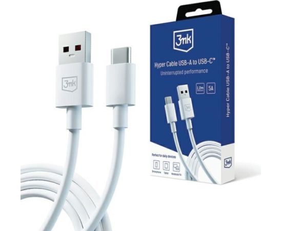 3MK   3MK Hyper Cable USB-A to USB-C 5A 60W 1.2m biały/white kabel Дата USB-кабели