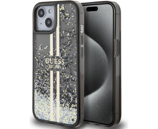 Guess Apple  Guess PC/TPU Liquid Glitter Gold Stripe Case for iPhone 15 Black Neoriģinālie Maciņi