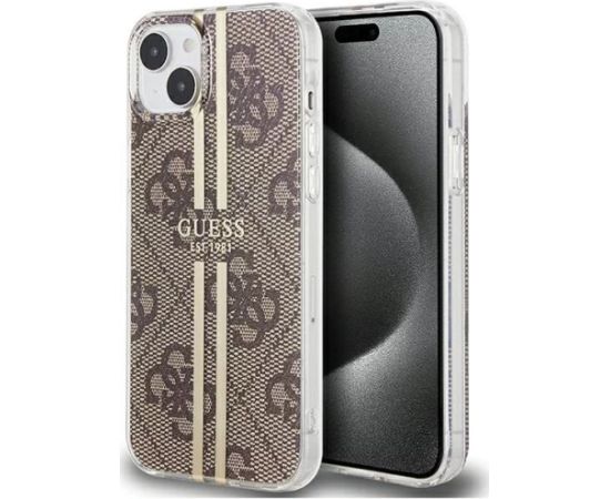 Guess -  iPhone 15 brown hardcase IML 4G Gold Stripe Brown Neoriģinālie Maciņi