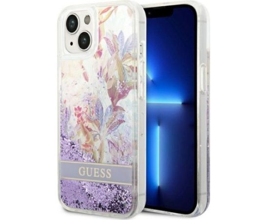 Guess Apple  iPhone 14 6,1 hardcase Flower Liquid Glitter Purple Neoriģinālie Maciņi