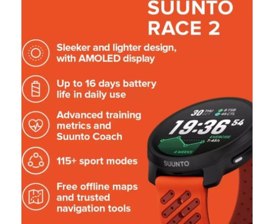 Išmanusis laikrodis SUUNTO RACE 2 CORAL ORANGE sportinis laikrodis sportinis laikrodis Rokas pulksteņi 