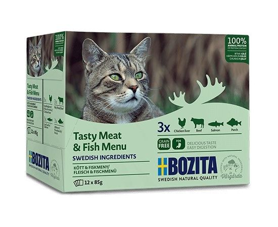 BOZITA Tasty meat & fish menu in jelly - wet cat food - 12 x 85g Barība