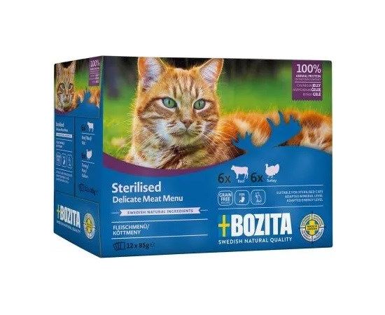 BOZITA sterilised pieces in jelly with meat multibox - wet cat food -12 x 85g Kaķu konservi