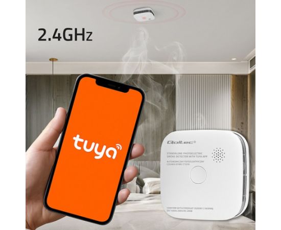 Qoltec 52579 Wireless smoke detector with battery | Tuya | Wi-fi | sensor service life 10 years | alarm 85dB | LED Gudrā māja