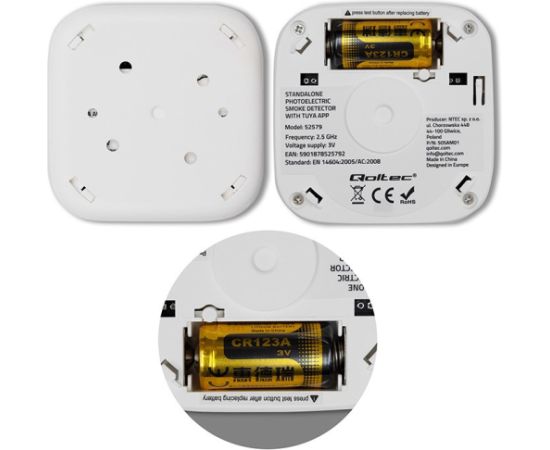 Qoltec 52579 Wireless smoke detector with battery | Tuya | Wi-fi | sensor service life 10 years | alarm 85dB | LED Gudrā māja