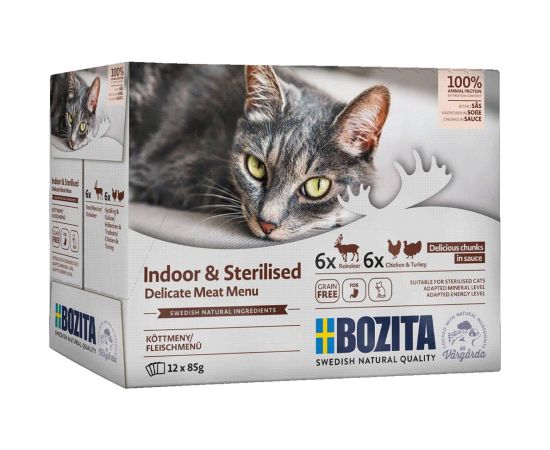 BOZITA sterilised pieces in sauce with meat multibox - wet cat food -12 x 85g Kaķu konservi