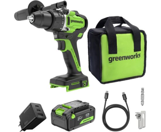 Akumulatora urbjmašīna-skrūvgriezis Greenworks DD590A1; 24 V; 90 Nm; 1x4,0 Ah akum. Аккумуляторная дрель / шуруповёрты