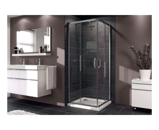 Huppe dušas stūris X1, 2 sekciju bīdāmas durvis, 800x800 mm, h=1900, spīdīgs sudrabs/caurspīdīgs stikls AP Dušas stūri
