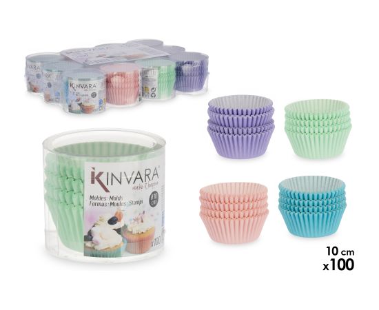 Komplekts 100 konditorejas papīra cepšanas formas, 10 cm,  4 krāsas, 5.5×6.5×6.5 cm, 36969, Kinvara Cepšanas formas