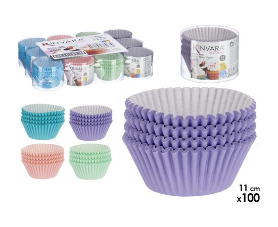 Komplekts 100 konditorejas papīra cepšanas formas, 11 cm,  4 krāsas, 5.5×7.5×7.5 cm, 36968, Kinvara Cepšanas formas