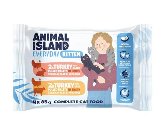 ANIMAL ISLAND Kitten indyk/królik/cielęcina 4x85g Kaķu konservi