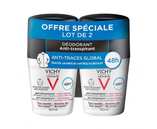 Vichy Homme 48H Roll-On Deodorant Anti-Stain -2 x 50ml Dezodoranti