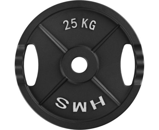 Gumijots svaru disks 50 mm TOD25 OLIMPIC PLĀKSNE MELNA 25 KG HMS Hanteles