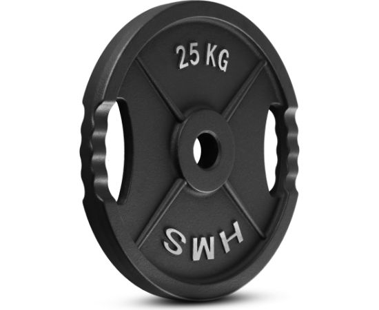 Gumijots svaru disks 50 mm TOD25 OLIMPIC PLĀKSNE MELNA 25 KG HMS Hanteles