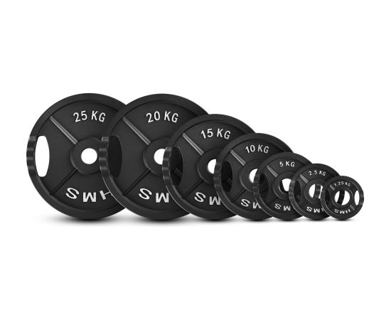 Gumijots svaru disks 50 mm TOD20 OLIMPIC PLĀKSNE MELNA 20 KG HMS Hanteles
