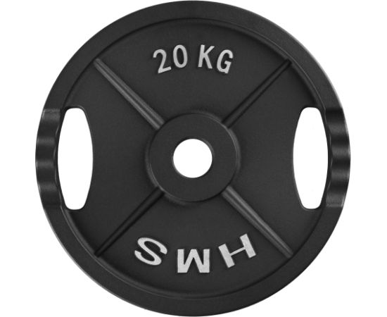 Gumijots svaru disks 50 mm TOD20 OLIMPIC PLĀKSNE MELNA 20 KG HMS Hanteles
