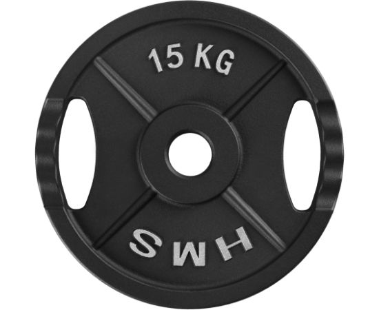 Gumijots svaru disks 50 mm TOD15 OLIMPIC PLĀKSNE MELNA 15 KG HMS Hanteles