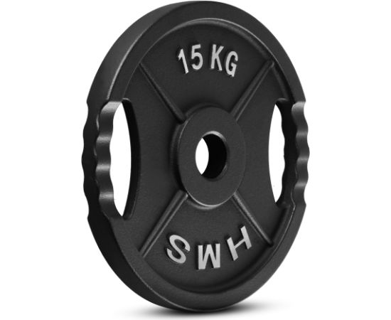 Gumijots svaru disks 50 mm TOD15 OLIMPIC PLĀKSNE MELNA 15 KG HMS Hanteles