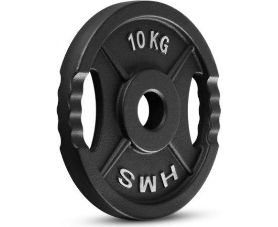 Gumijots svaru disks 50 mm TOD10 OLIMPIC PLĀKSNE MELNA 10 KG HMS Hanteles