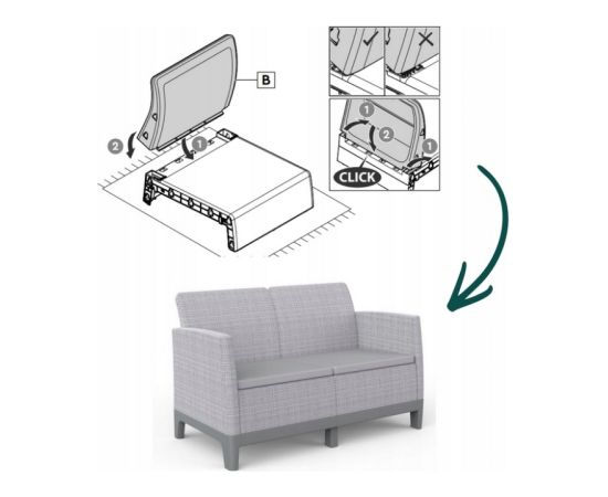 Keter Dārza dīvāns divvietīgs Scandi Form 2 Seater Sofa gaiši pelēks/tumša tērauda pelēks Dārza dīvāni 