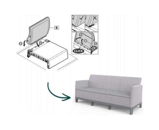 Keter Dārza dīvāns divvietīgs Scandi Form 3 Seater Sofa gaiši pelēks/tumša tērauda pelēks Dīvāni