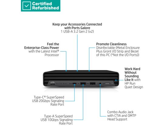 RENEW SILVER HP Elite 800 G9 Mini - i7-14700, 16GB, 512GB SSD, Win 11 Pro, 1 years / 5M9Z1EAR#ABU Personālie datori