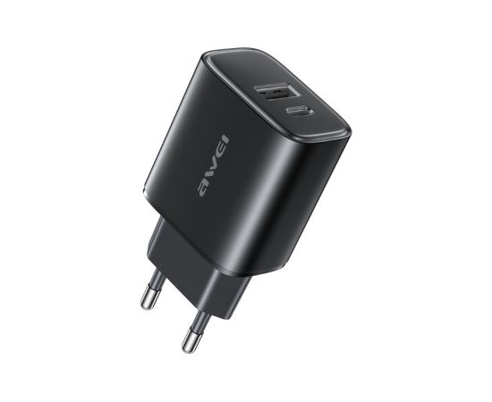 Charger Awei PD85-EU 22.5W USB-A/USB-C black Telefonu lādētāji 220v