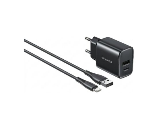 Charger Awei PD85T-EU 22.5W USB-A/USB-C + USB-A to USB-C cable 1.0m black Telefonu lādētāji 220v