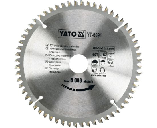 Griešanas disks alumīnijam Yato YT-6091; 200 mm; 30 mm; 60 T Zāģripas